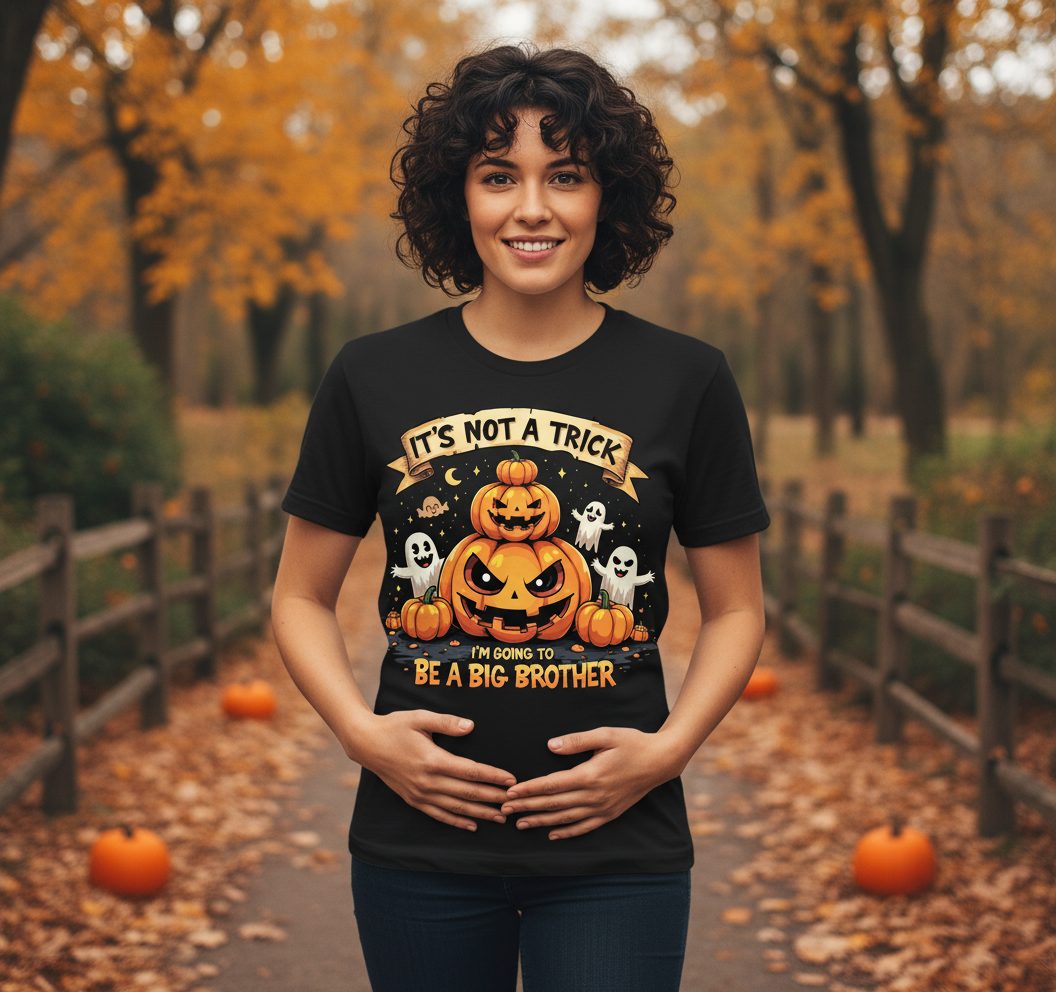 It's Not a Trick I'm Going to Be a Big Brother Halloween pregnancy announcement T-Shirt Black lifestyle mockup