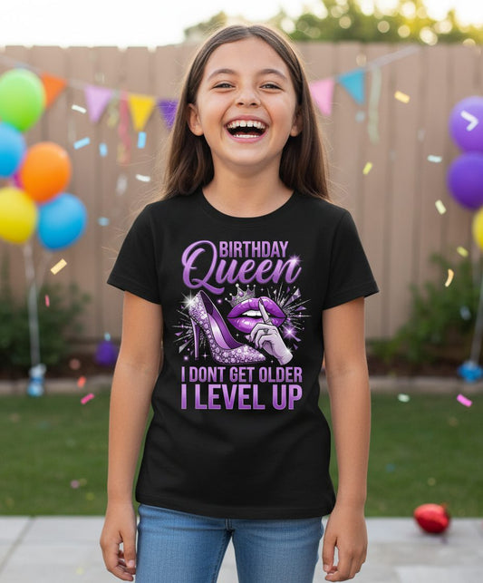 Birthday Queen I Don't Get Older I Level Up birthday celebration Youth T-Shirt Black lifestyle mockup