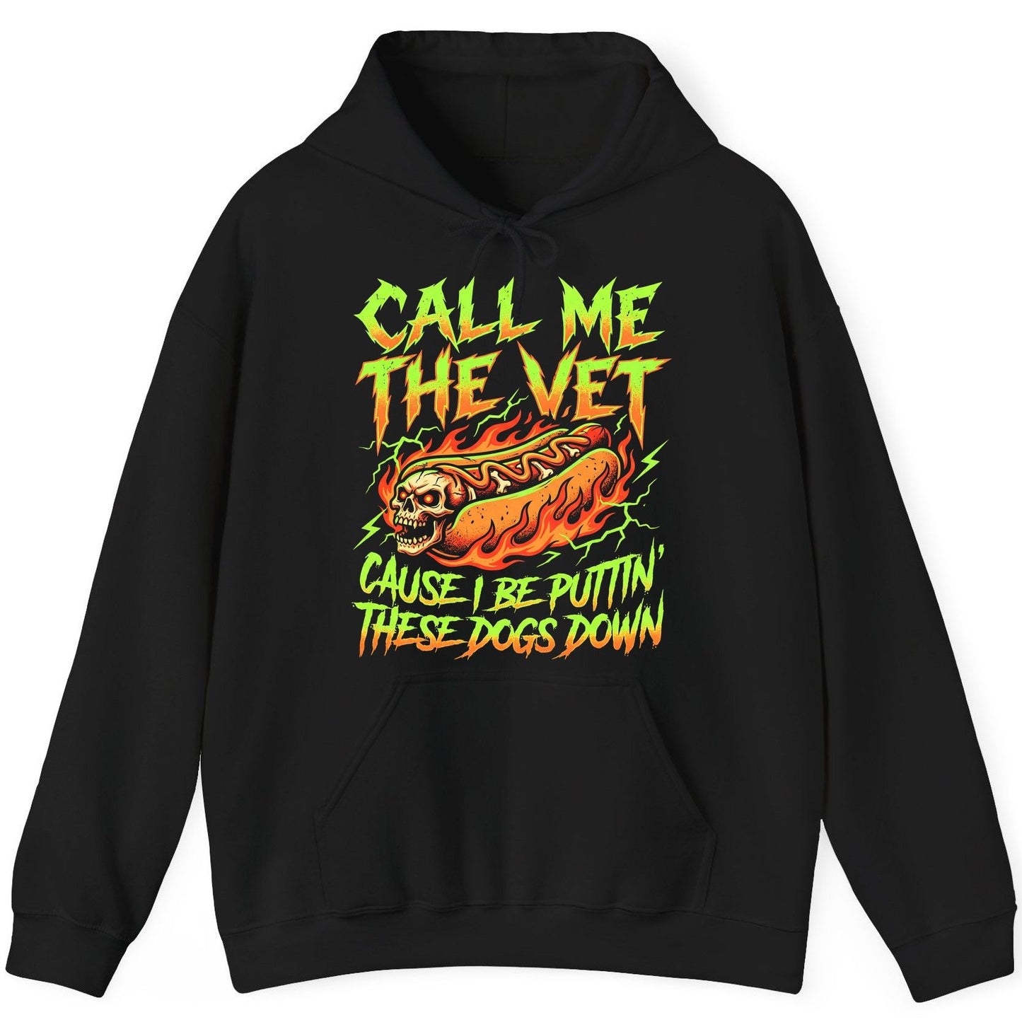 Call Me the Vet 'Cause I Be Puttin These Dogs Down sarcastic hot dog Hoodie Black product mockup