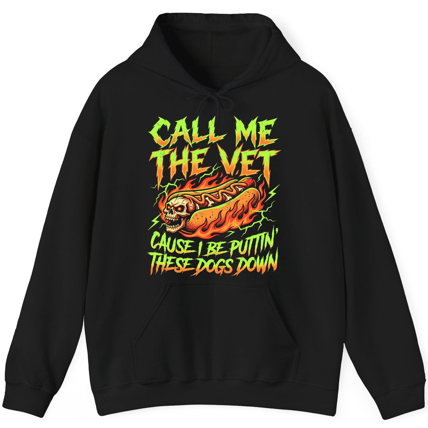 Call Me the Vet 'Cause I Be Puttin These Dogs Down sarcastic hot dog Hoodie Black product mockup