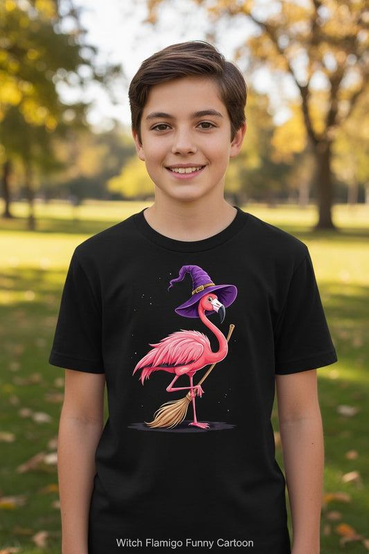 Witch Flamingo flamingo Youth T-Shirt Black lifestyle mockup