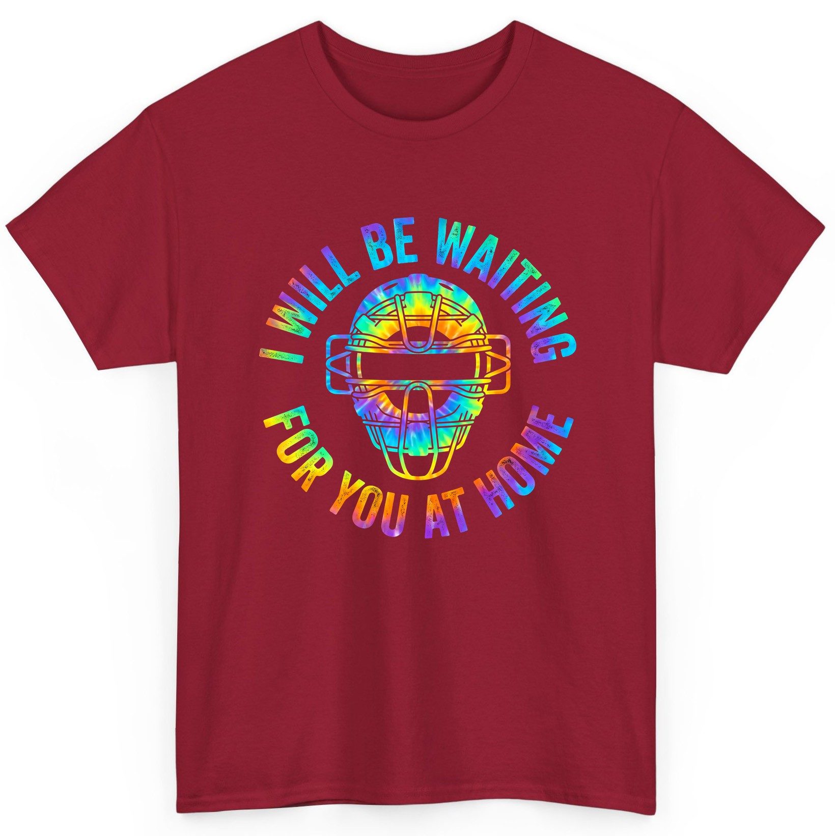 I Will Be Waiting for You at Home baseball catcher T-Shirt Cardinal Red product mockup