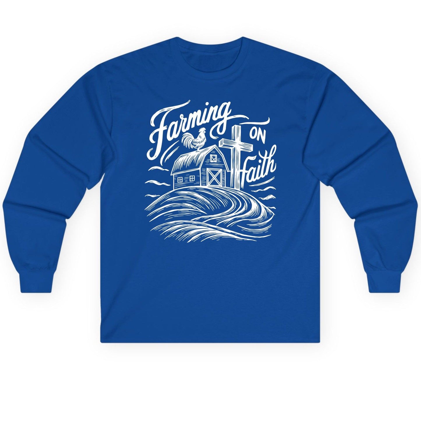 Farming on Faith christian farming Long Sleeve Tee Royal product mockup