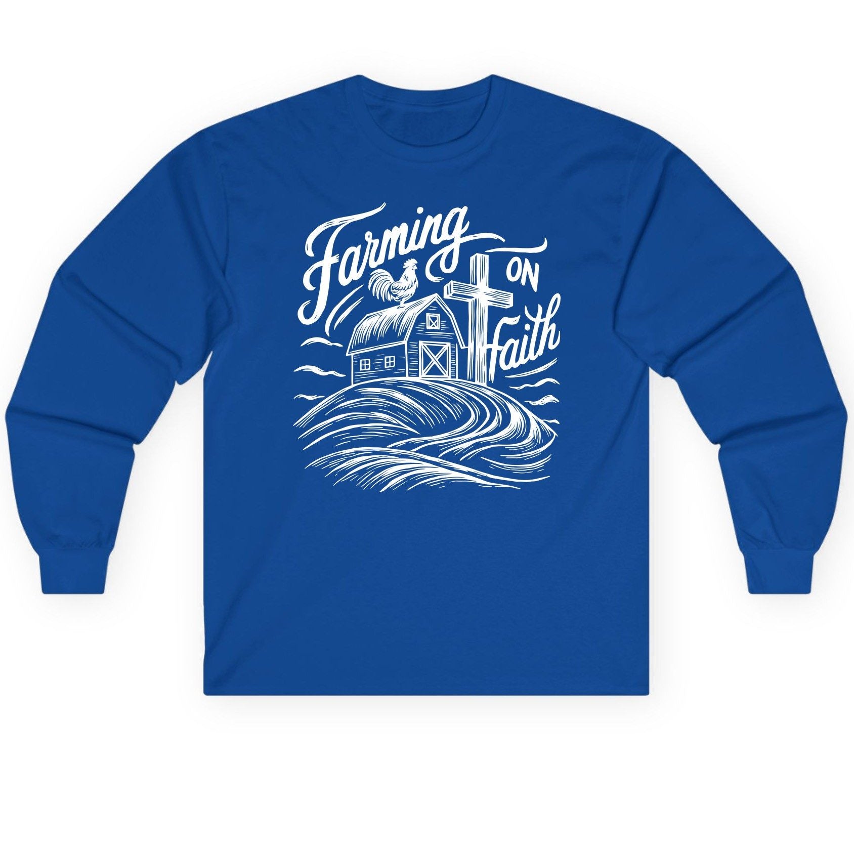 Farming on Faith christian farming Long Sleeve Tee Royal product mockup