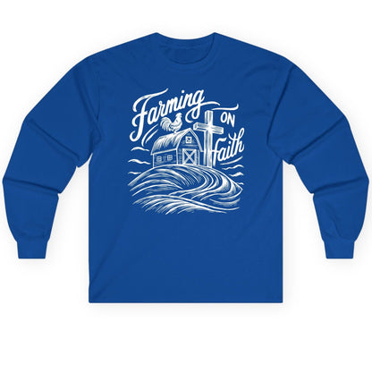 Farming on Faith christian farming Long Sleeve Tee Royal product mockup