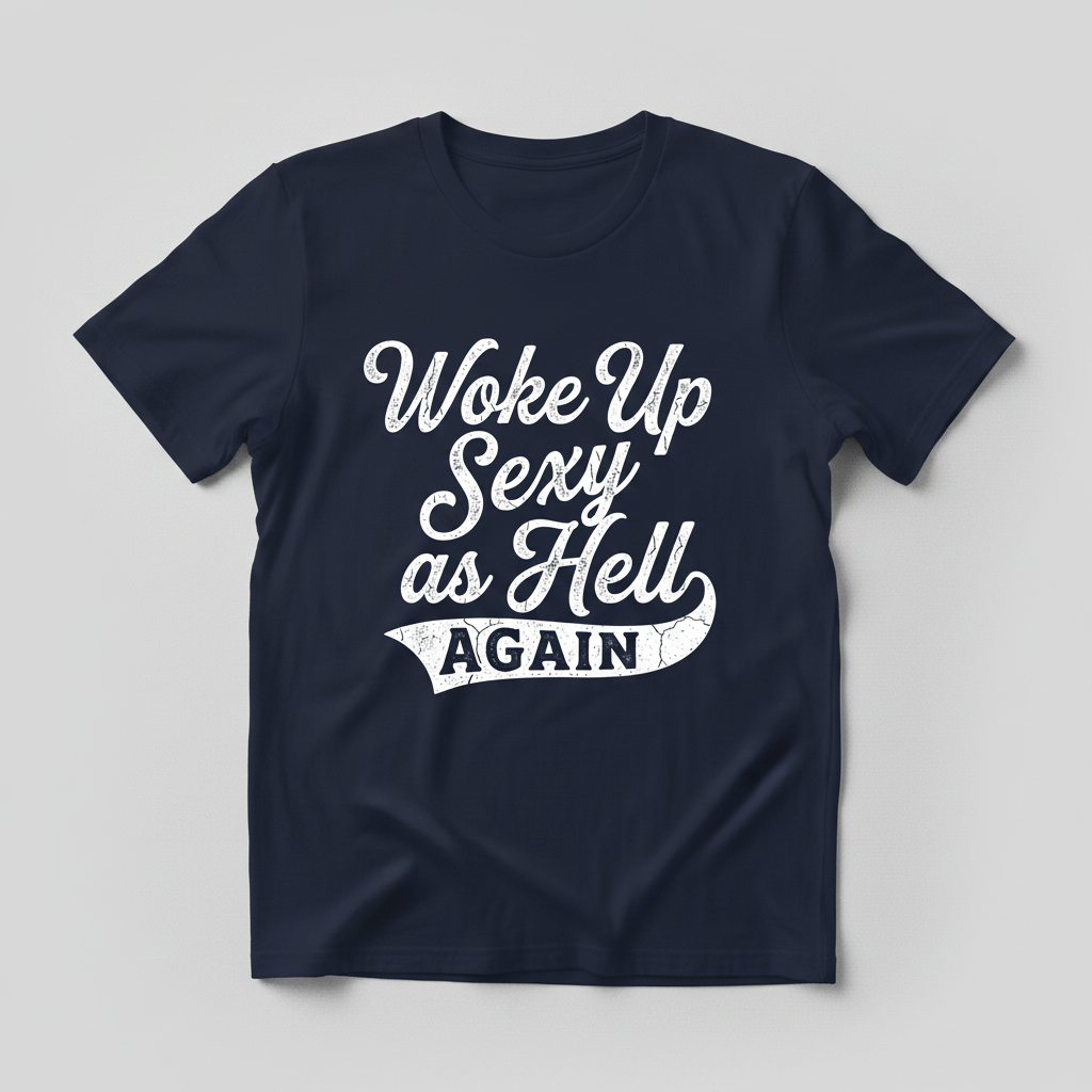 Woke Up Sexy As Hell Again Funny Sarcastic Quote T-Shirt - Navy