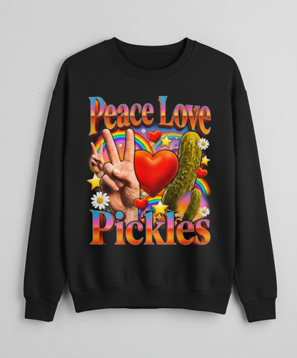 Peace Love Pickles Retro Hippie Design Sweatshirt - Black