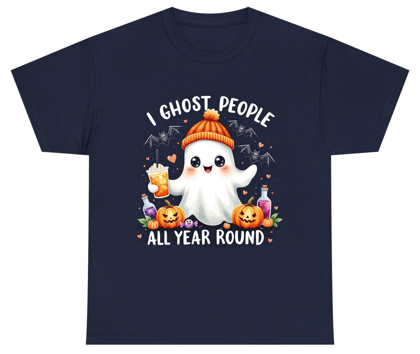 I Ghost People All Year Round cute ghost Youth T-Shirt Navy product mockup