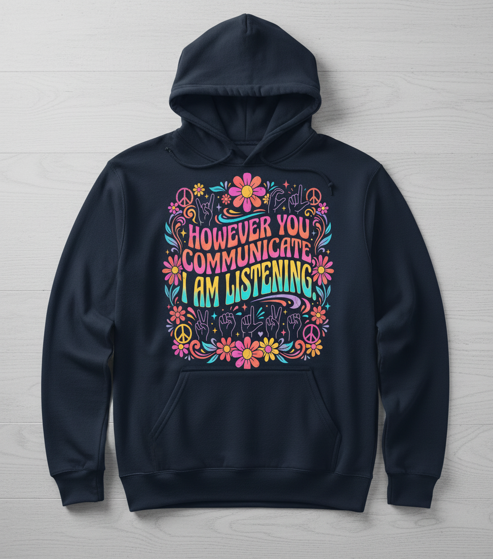 However You Communicate I Am Listening Retro Hippie Design Hoodie - Navy