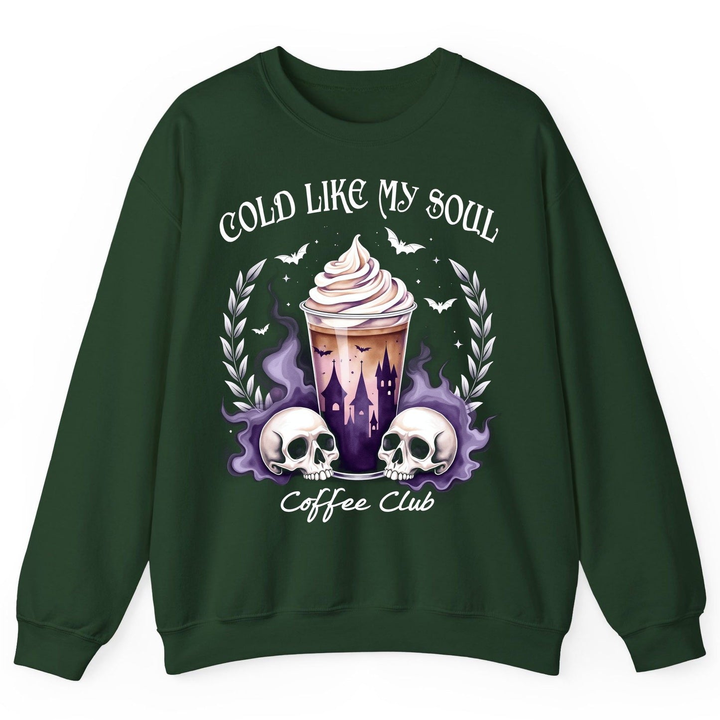 Cold Like My Soul Coffee Club gothic iced coffee Sweatshirt Forest Green product mockup