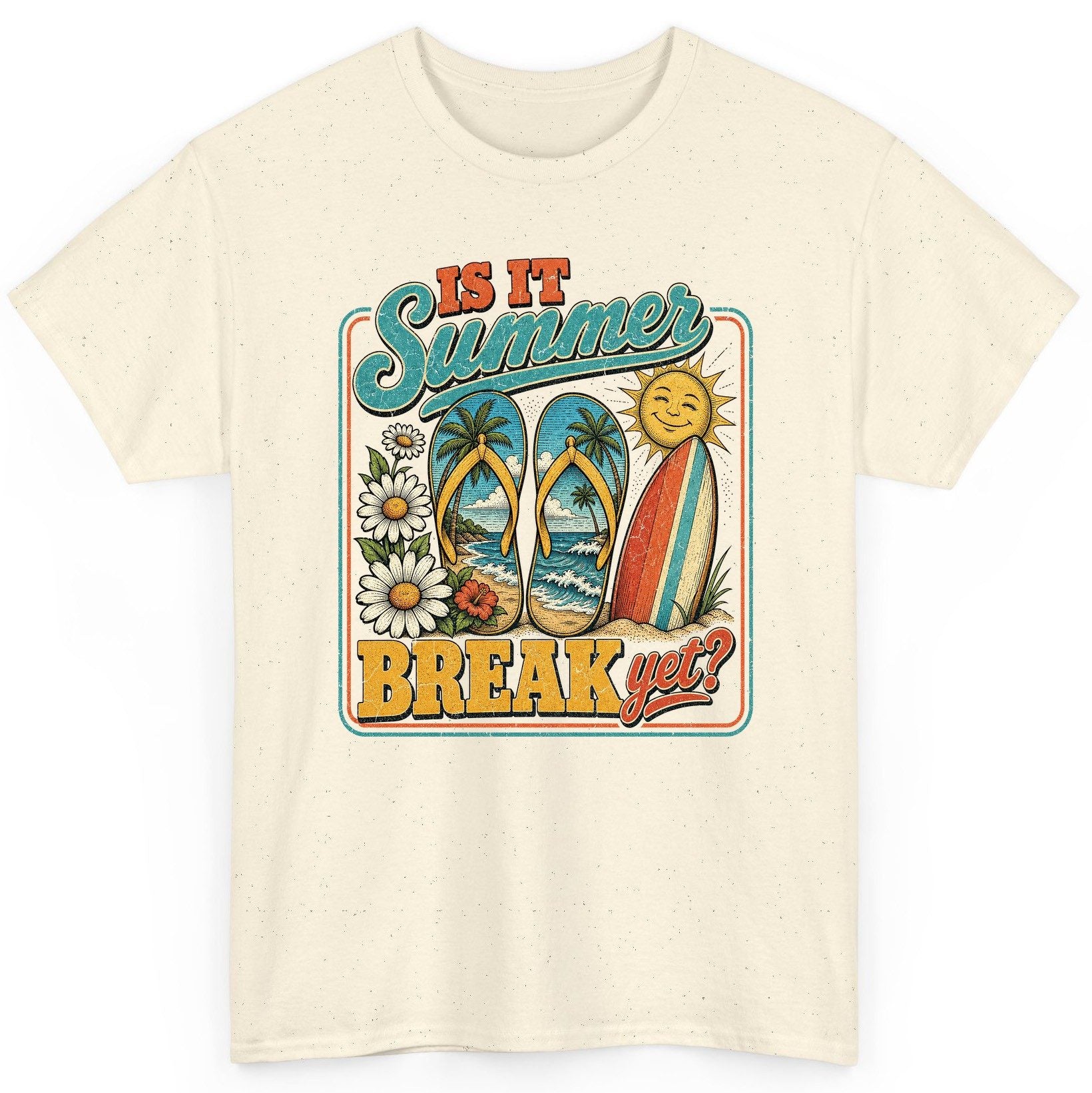 Is It Summer Break Yet Retro Vacation T-Shirt - product mockup - Natural