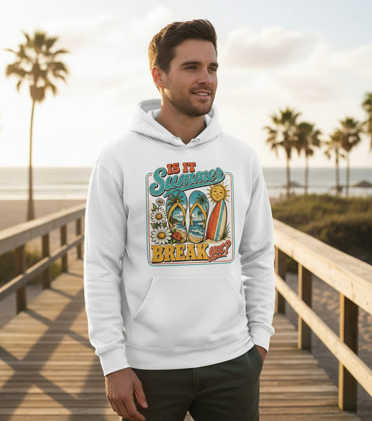 Is It Summer Break Yet Retro Vacation Hoodie - lifestyle model mockup - White