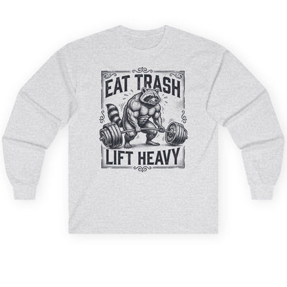 Eat Trash Lift Heavy raccoon Long Sleeve Tee Ash product mockup