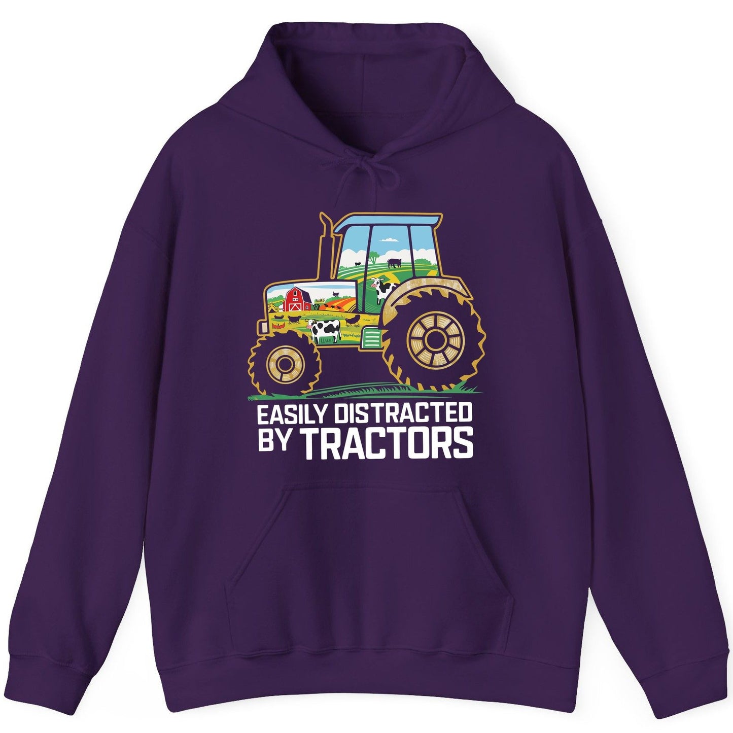 Easily Distracted by Tractors farming Hoodie Purple product mockup