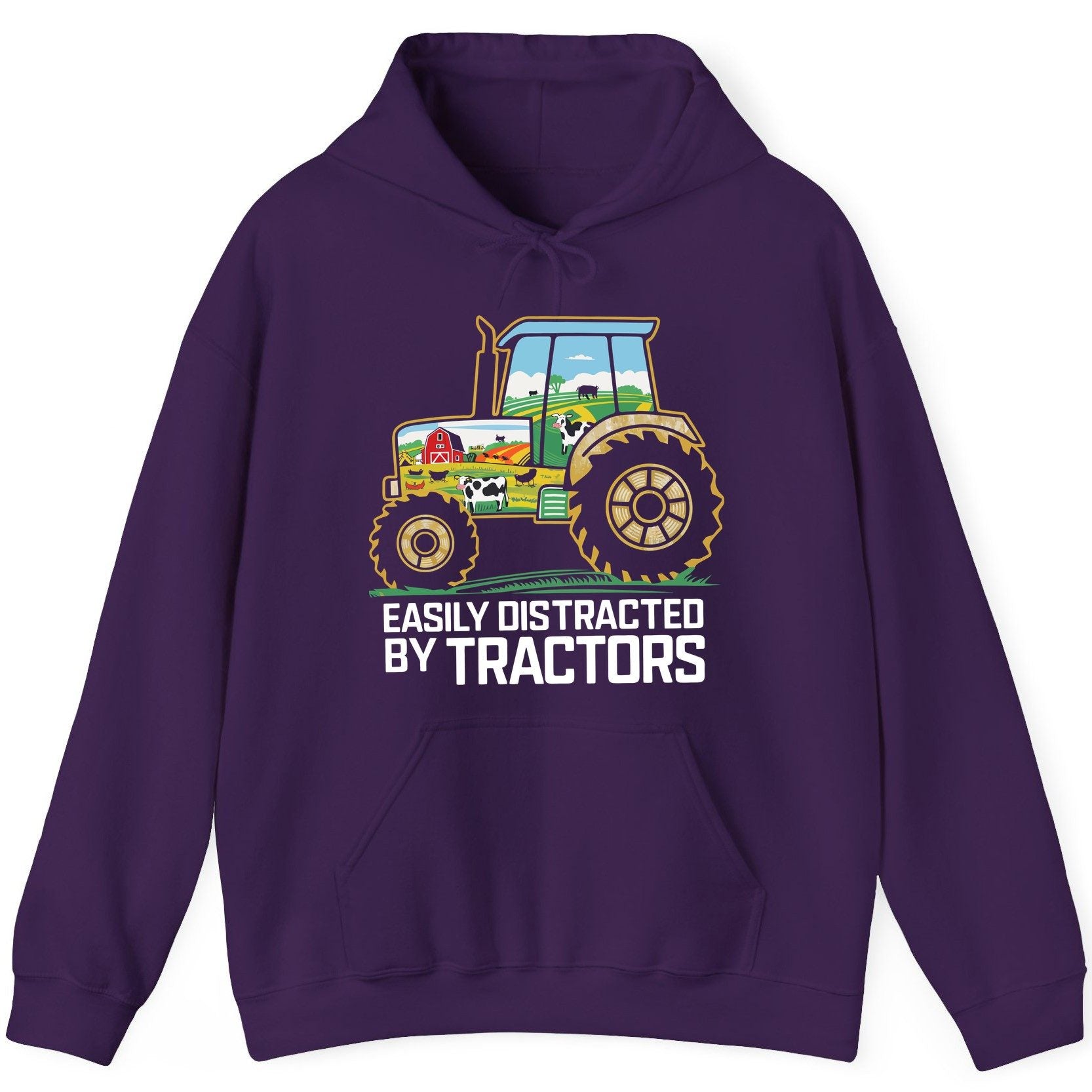 Easily Distracted by Tractors farming Hoodie Purple product mockup