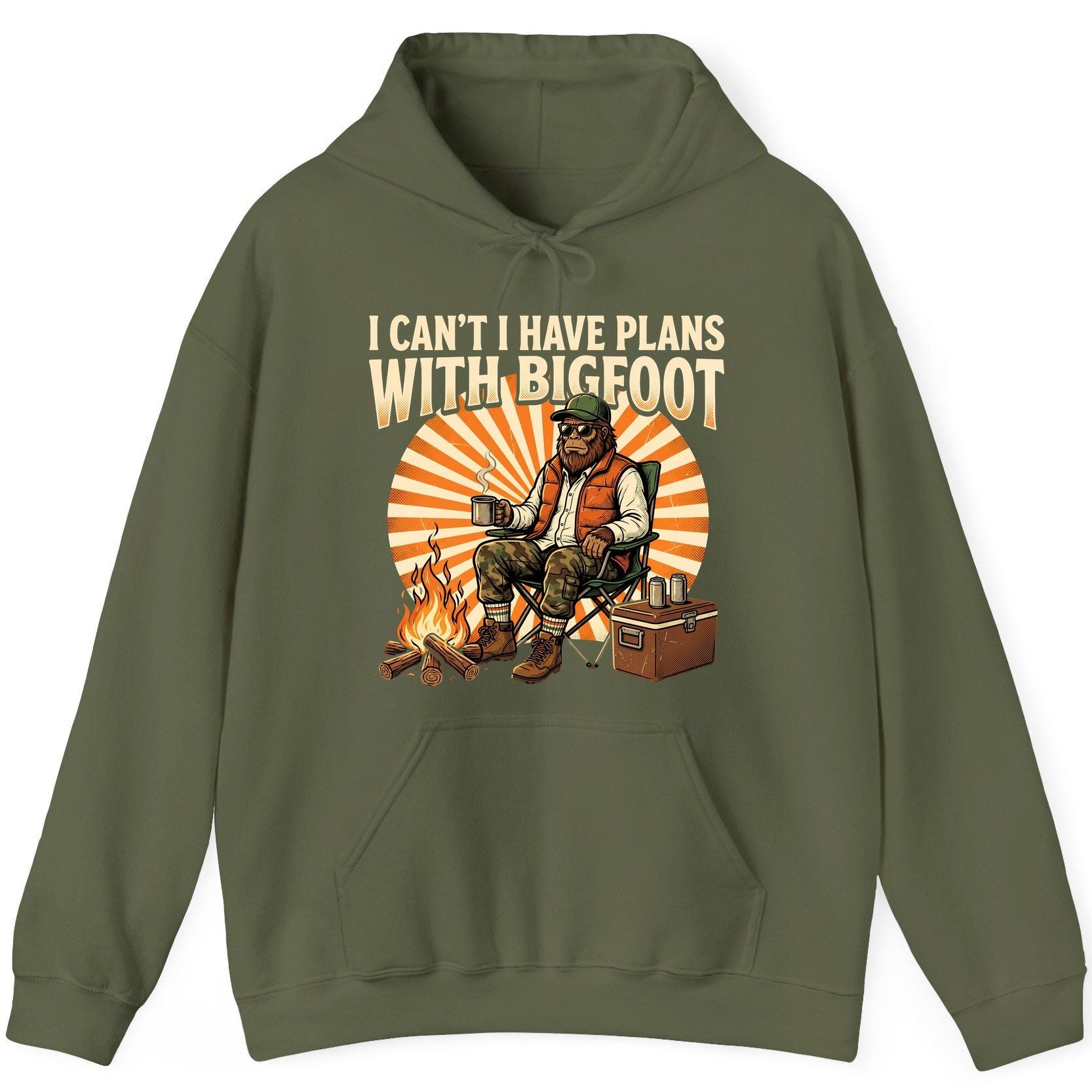 I Can't I Have Plans with Bigfoot bigfoot Hoodie Military Green product mockup