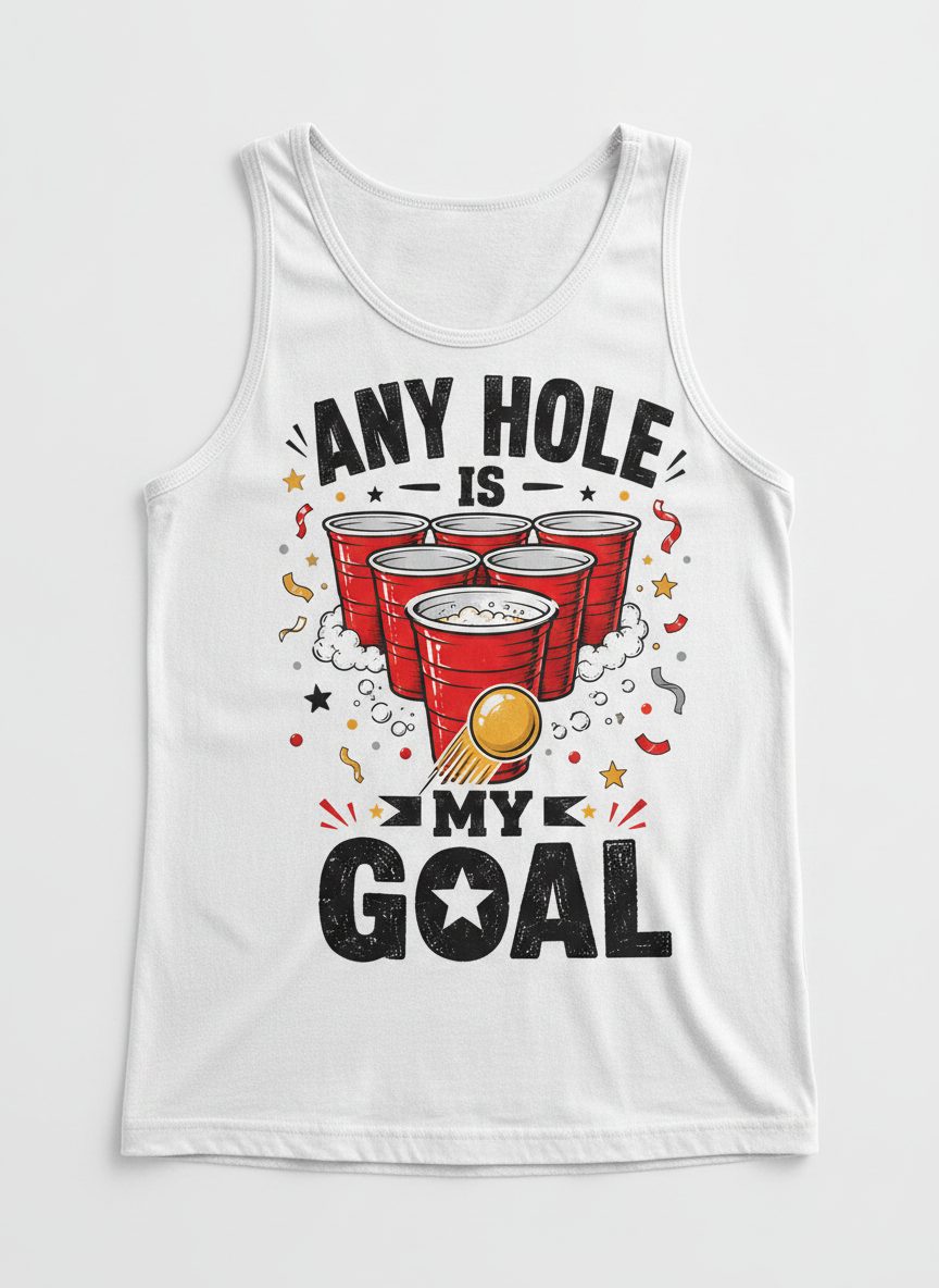 Any Hole Is My Goal Funny Beer Pong Tank Top - product mockup - White