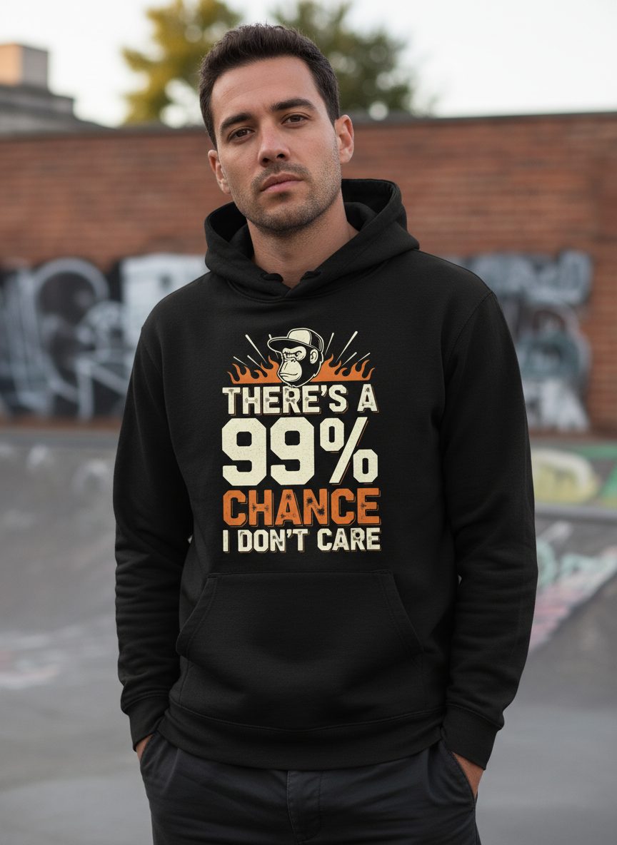 There's a 99% Chance I Don't Care sarcastic monkey Hoodie Black lifestyle mockup