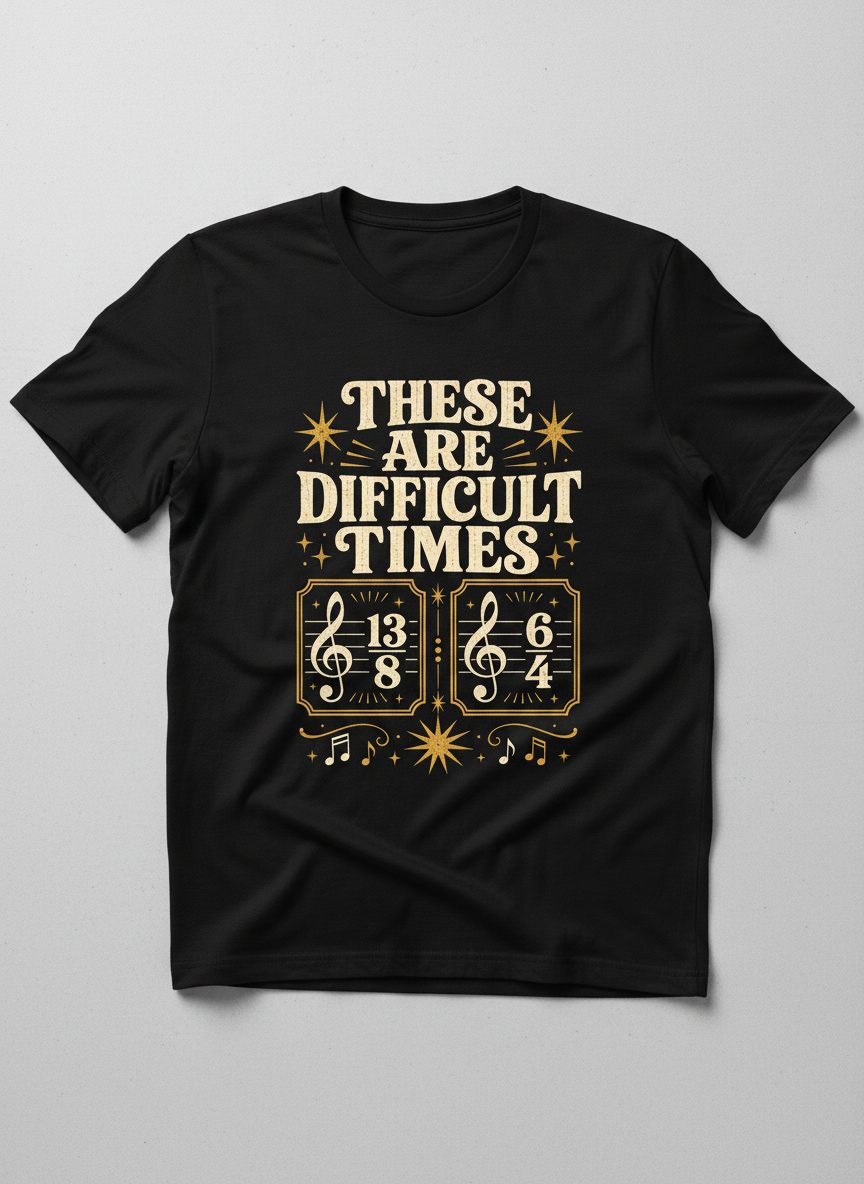 These Are Difficult Times Funny Music Pun T-Shirt - product mockup - Black