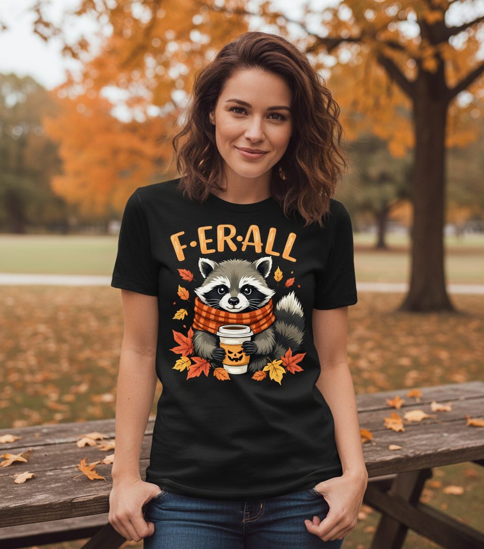 F ER All raccoon T-Shirt Black lifestyle mockup