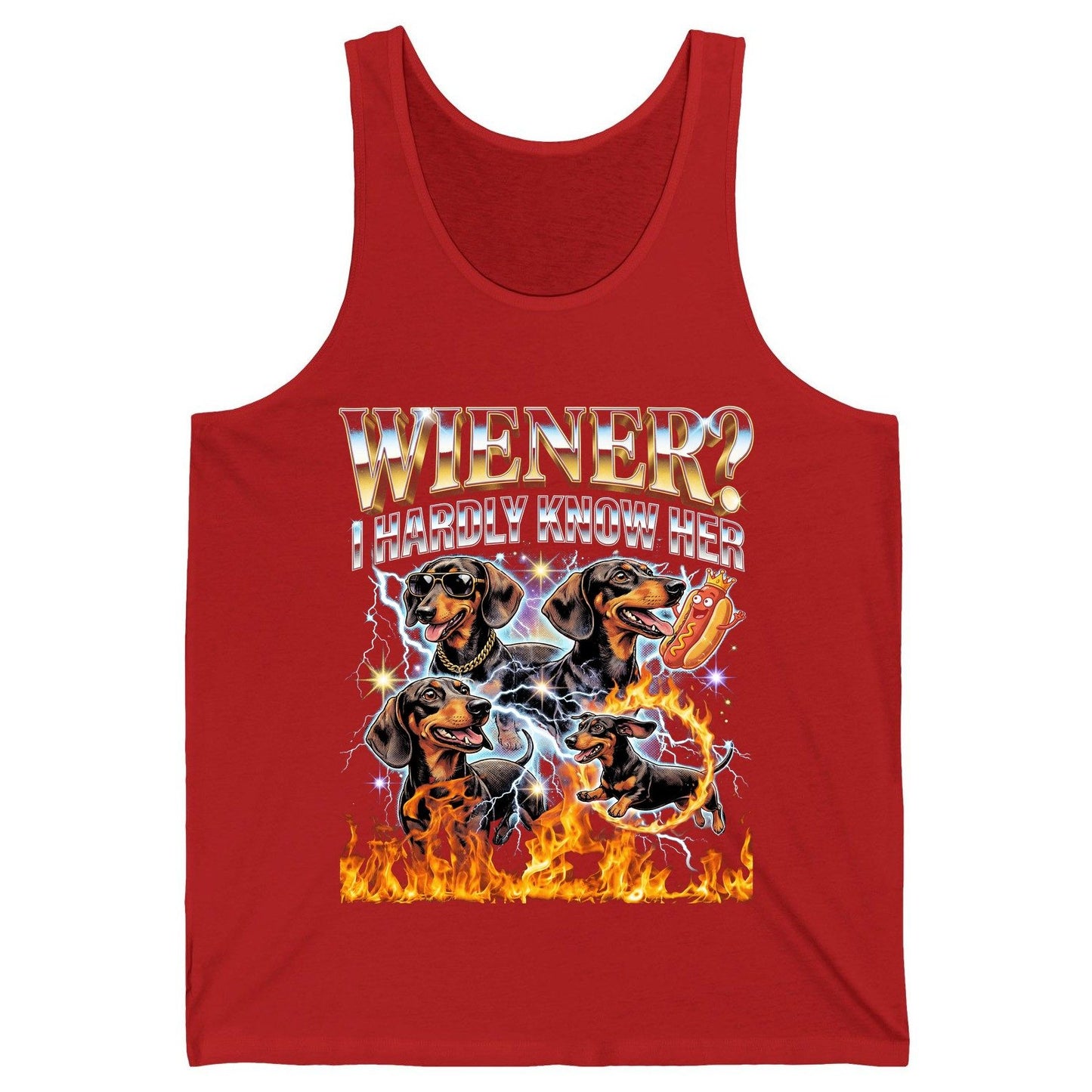 Wiener I Hardly Know Her dachshund Tank Top Red product mockup