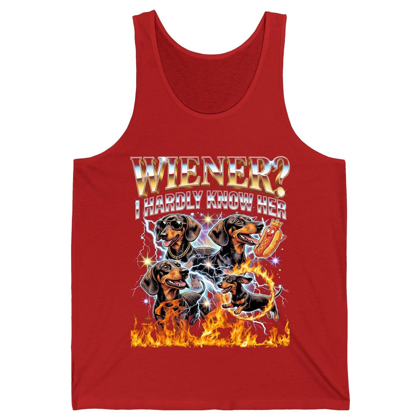 Wiener I Hardly Know Her dachshund Tank Top Red product mockup