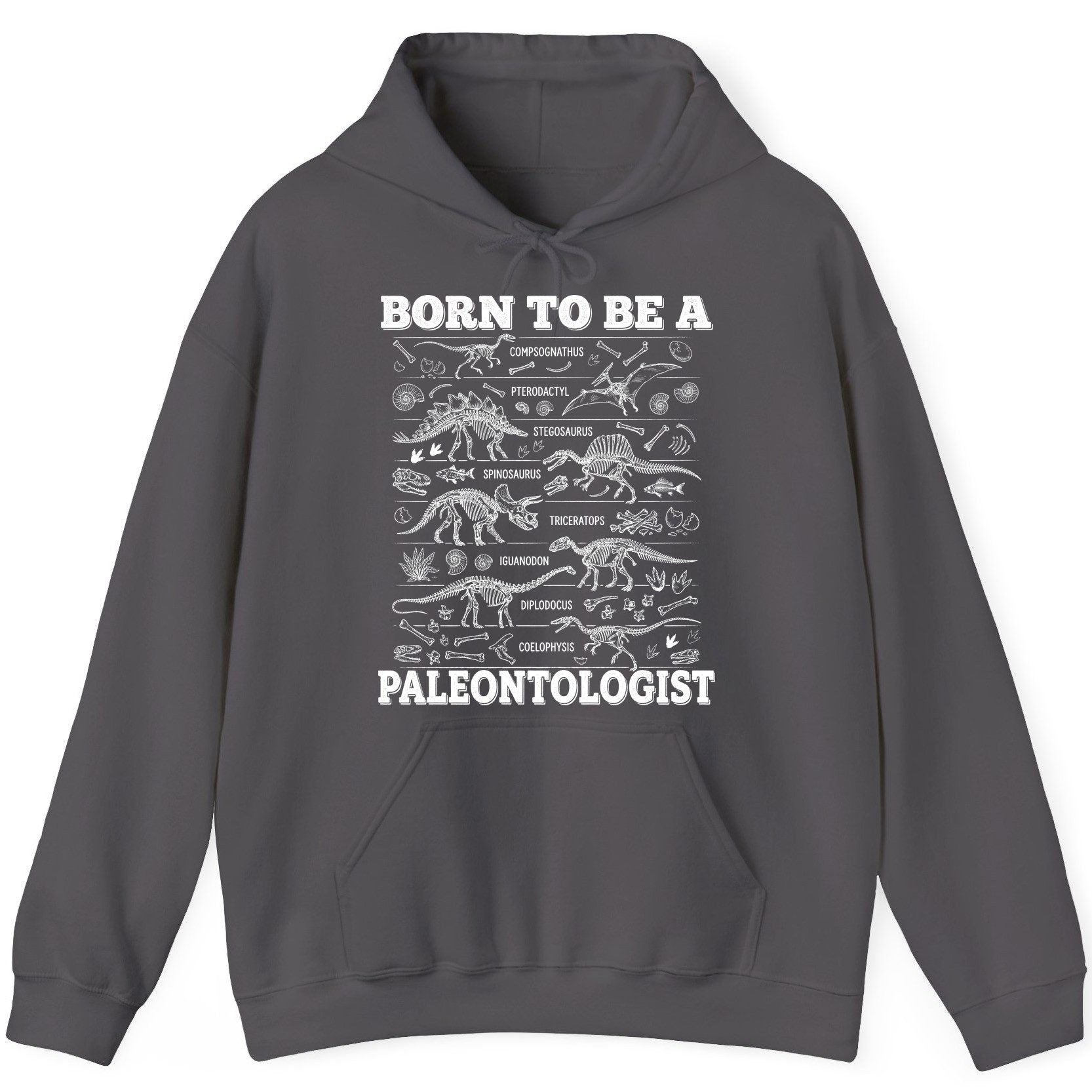 Born to Be a Paleontologist dinosaur skeletons Hoodie Charcoal product mockup