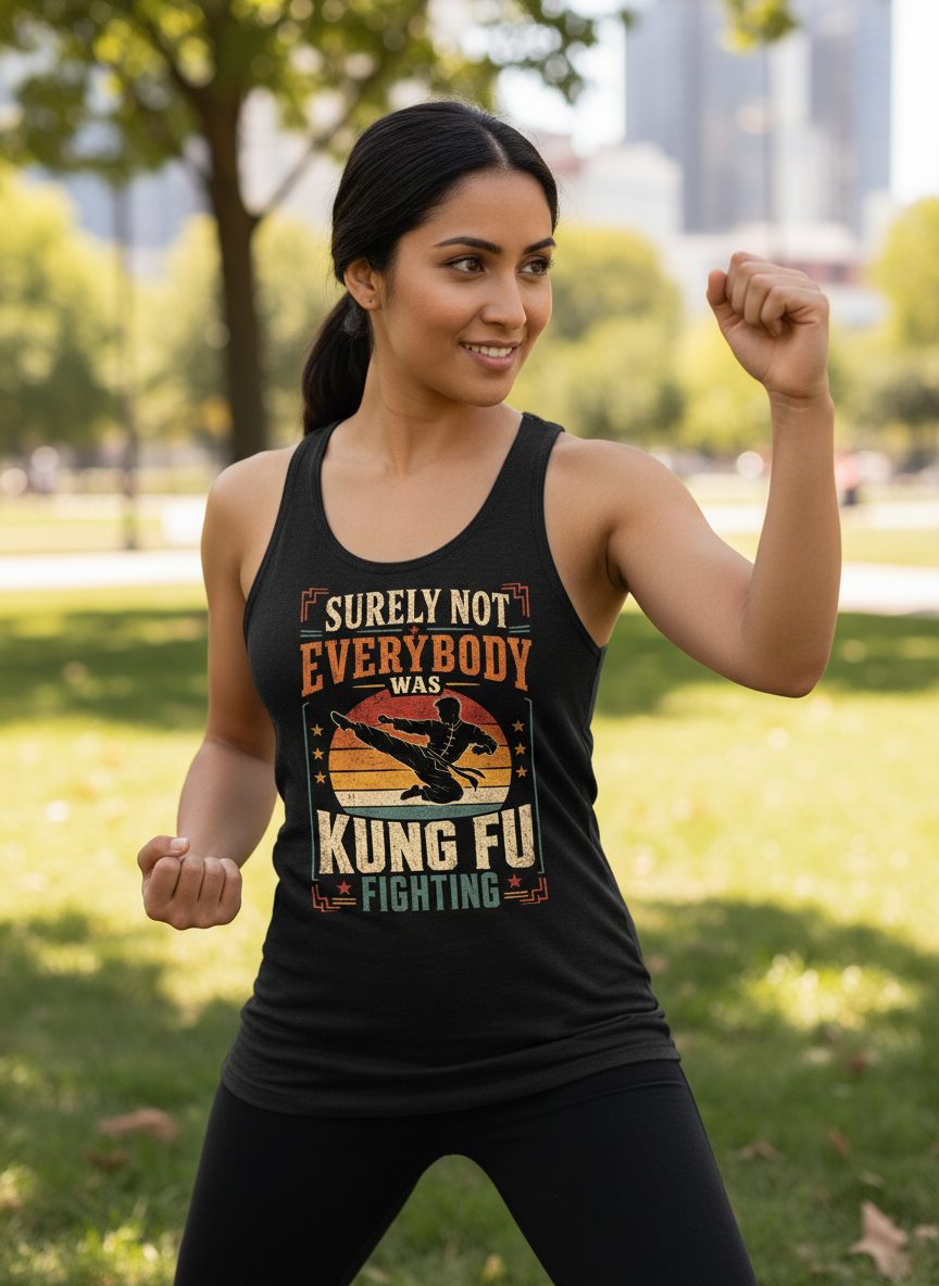 Surely Not Everybody Was Kung Fu Fighting Funny Martial Arts Tank Top - lifestyle model mockup - Black