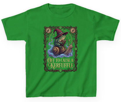 Off to Cause a Kerfuffle frog wizard Youth T-Shirt Irish Green product mockup