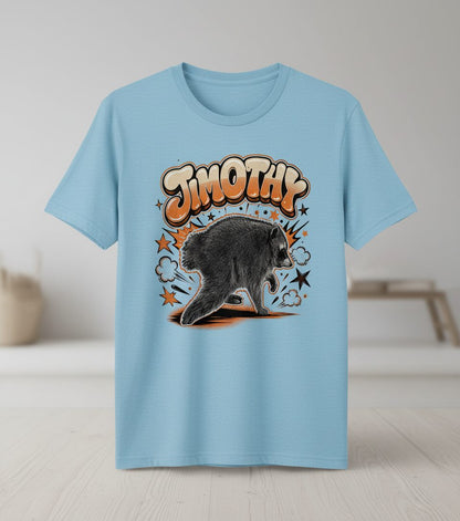 Timothy Retro Raccoon T-Shirt - product mockup - Light Blue