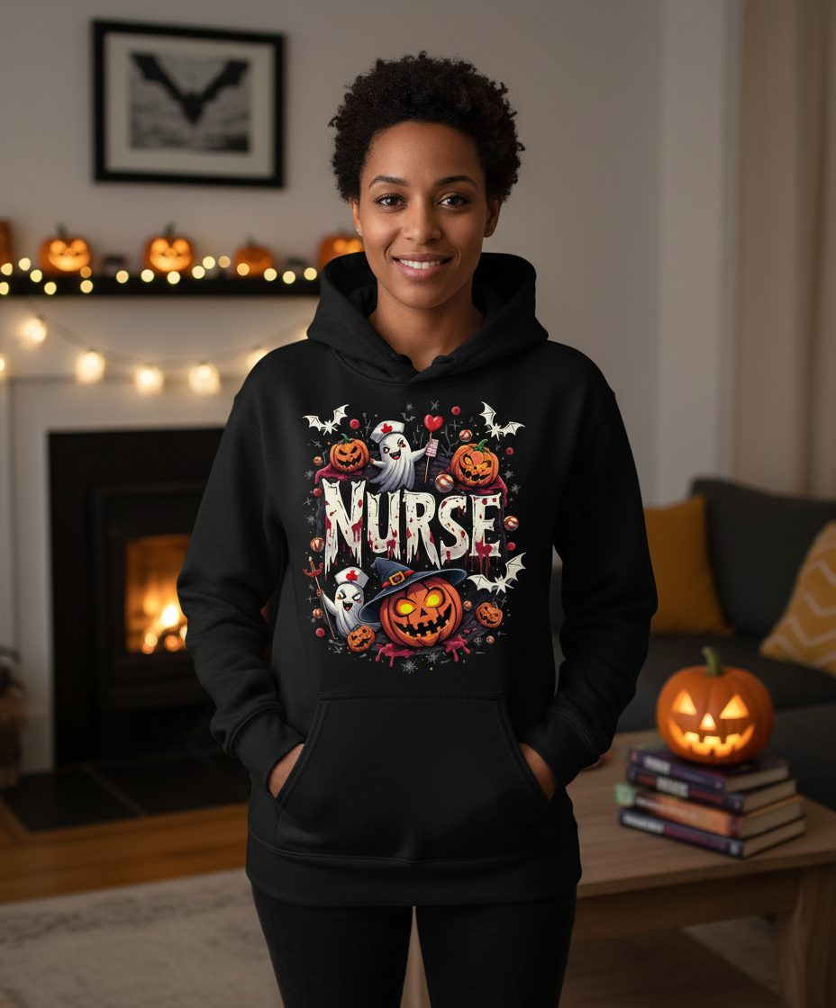 Nurse Halloween nurse Hoodie Black lifestyle mockup