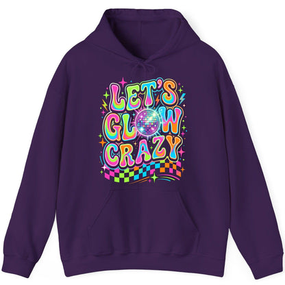 Let's Glow Crazy Retro Party Hoodie - product mockup - Purple
