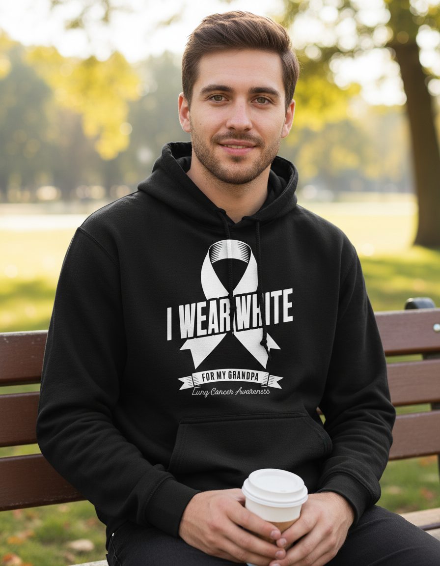I Wear White for My Grandpa lung cancer awareness Hoodie Black lifestyle mockup