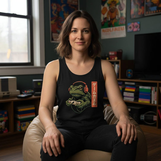 ゲームカエル gaming toad Tank Top Black lifestyle mockup