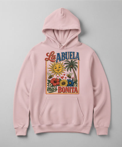 La Abuela Más Bonita Retro Grandma Hoodie - product mockup - Light Pink