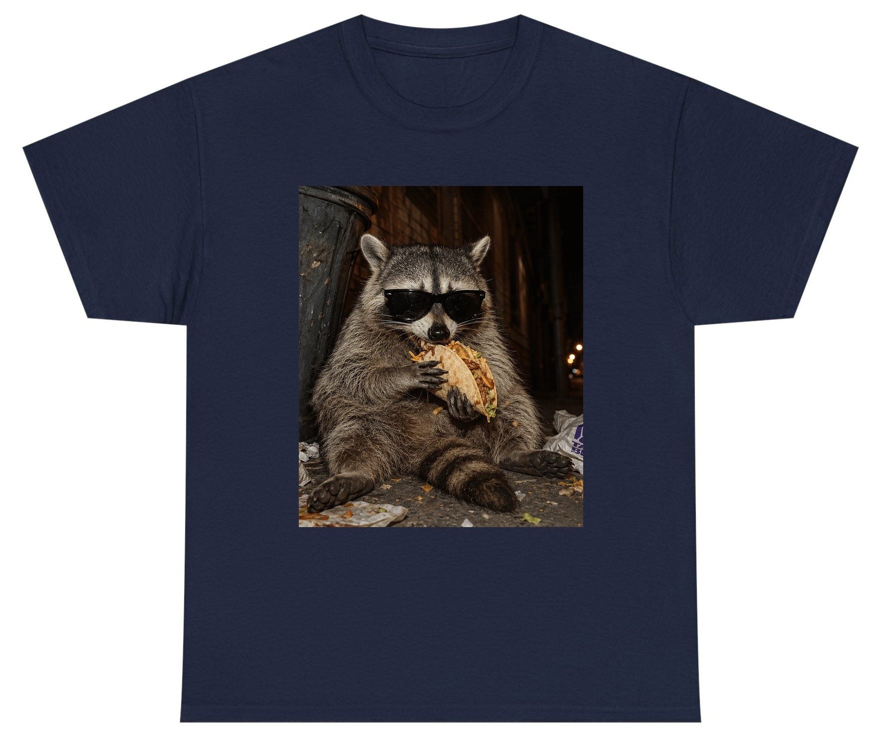Raccoon Eating Taco Funny Animal Lovers Youth T-Shirt - product mockup - Navy