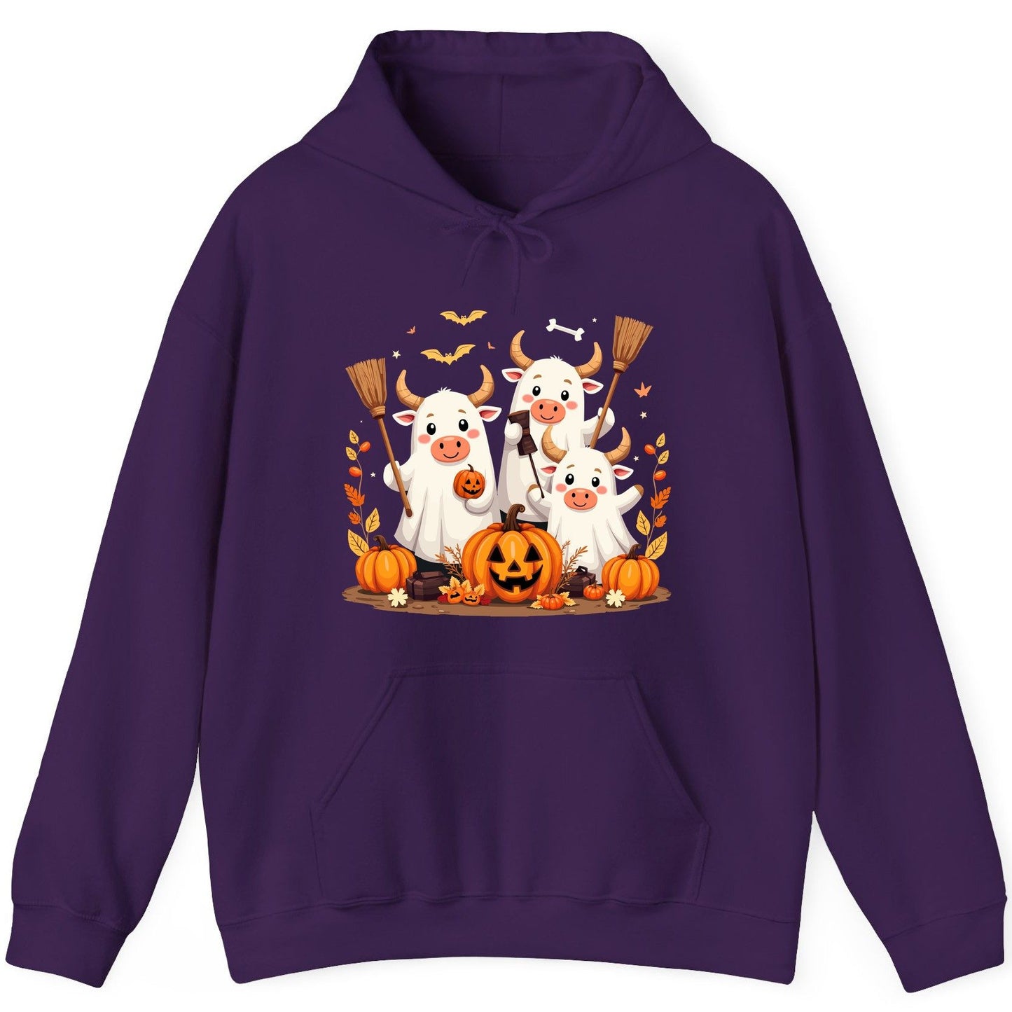 Cute Ghost Cows Halloween cows Hoodie Purple product mockup