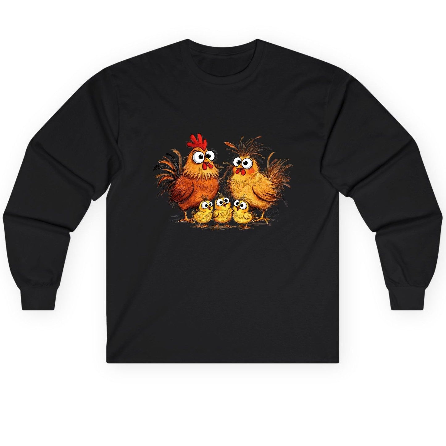 Funny Chicken Family chicken family Long Sleeve Tee Black product mockup