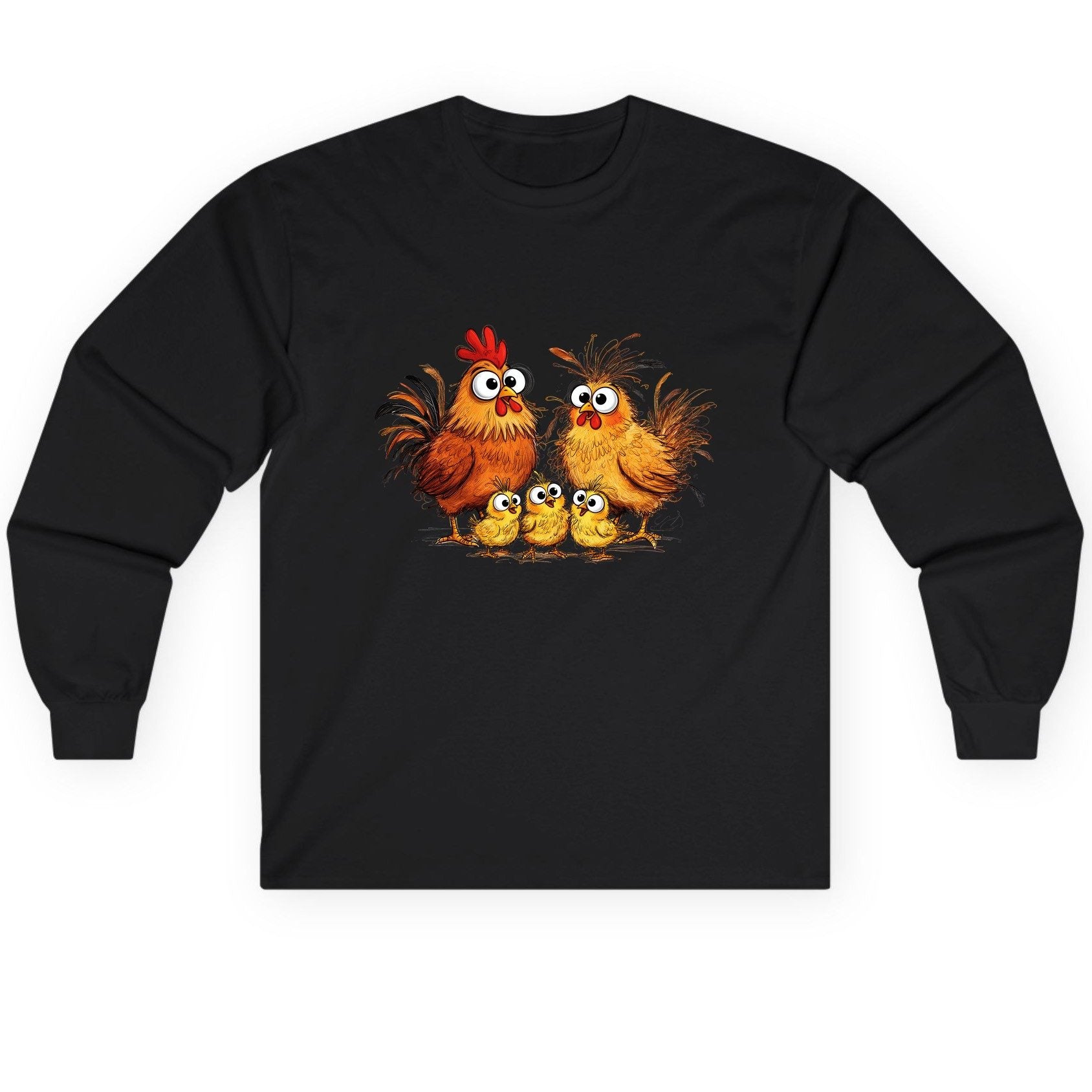 Funny Chicken Family chicken family Long Sleeve Tee Black product mockup