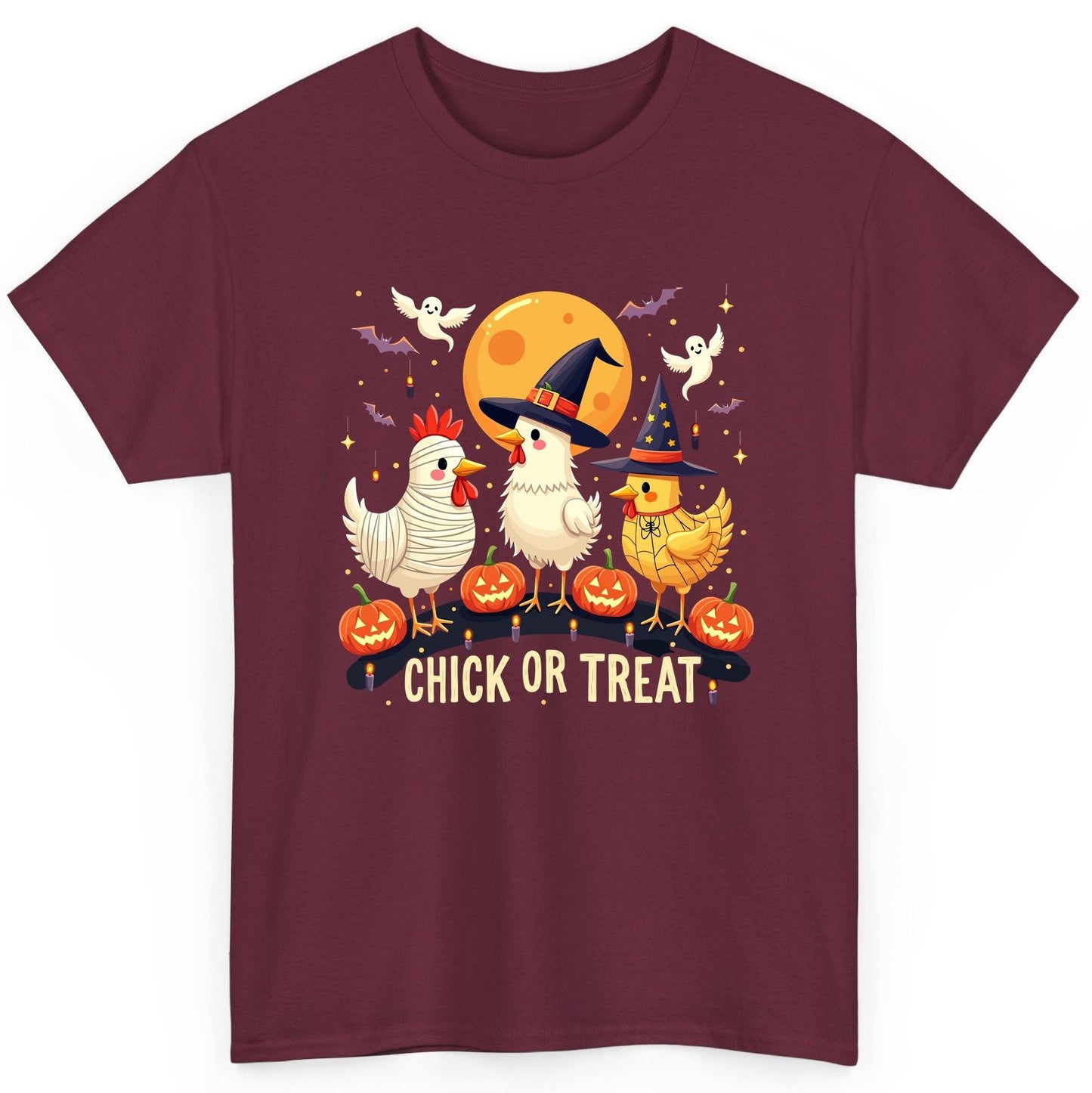 Chick or Treat Halloween chickens T-Shirt Maroon product mockup