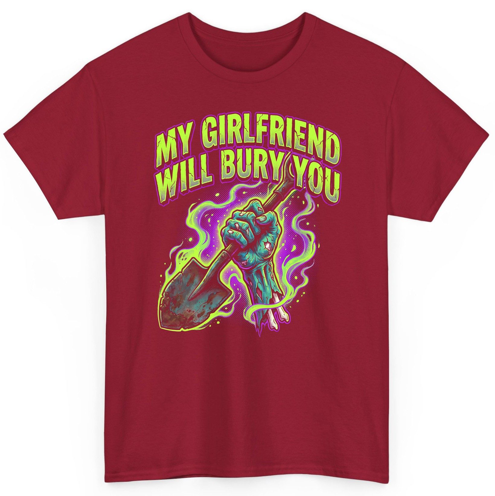 My Girlfriend Will Bury You zombie T-Shirt Cardinal Red product mockup