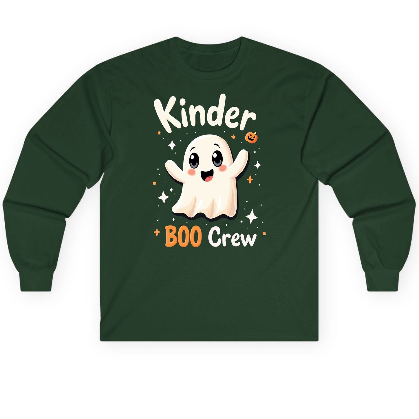 Kinder Boo Crew cute ghost Long Sleeve Tee Forest Green product mockup