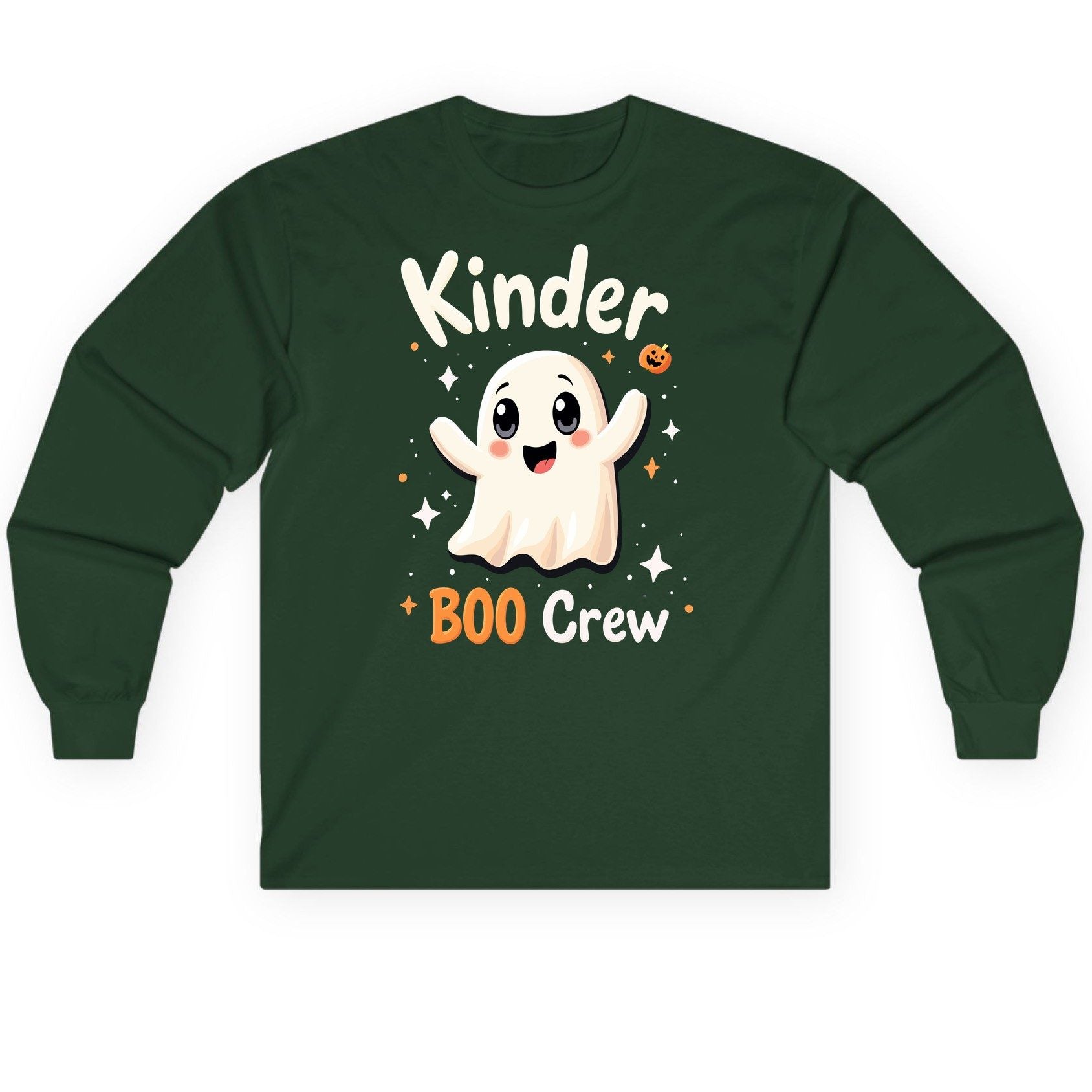 Kinder Boo Crew cute ghost Long Sleeve Tee Forest Green product mockup