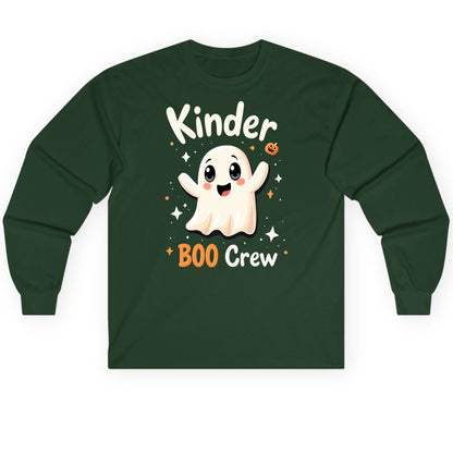Kinder Boo Crew cute ghost Long Sleeve Tee Forest Green product mockup