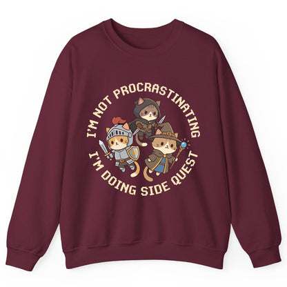 I'm Not Procrastinating I'm Doing Side Quest rpg cats Sweatshirt Maroon product mockup