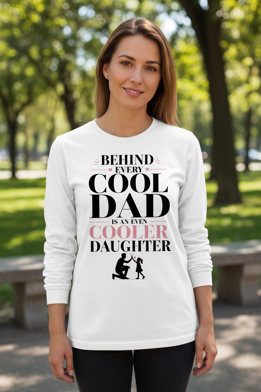 Behind Every Cool Dad Is an Even Cooler Daughter father and daughter Long Sleeve Tee White lifestyle mockup