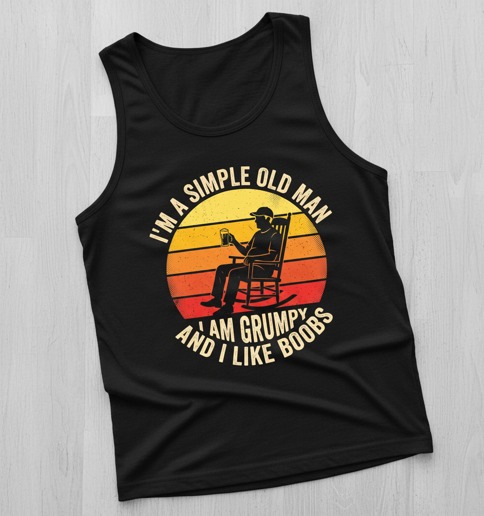 I'm A Simple Old Man I Am Grumpy Funny Retro Sunset Tank Top - Black