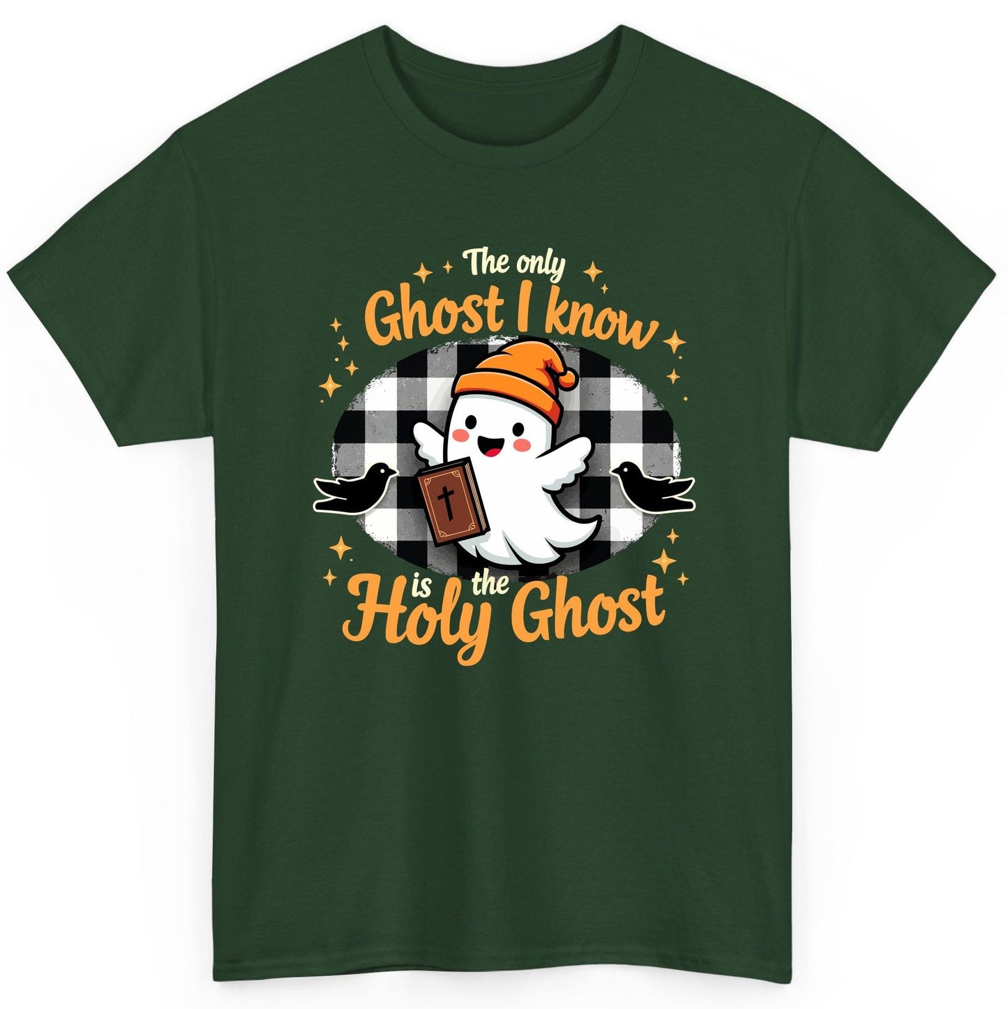 The Only Ghost I Know Is the Holy Ghost christian Halloween T-Shirt Forest Green product mockup