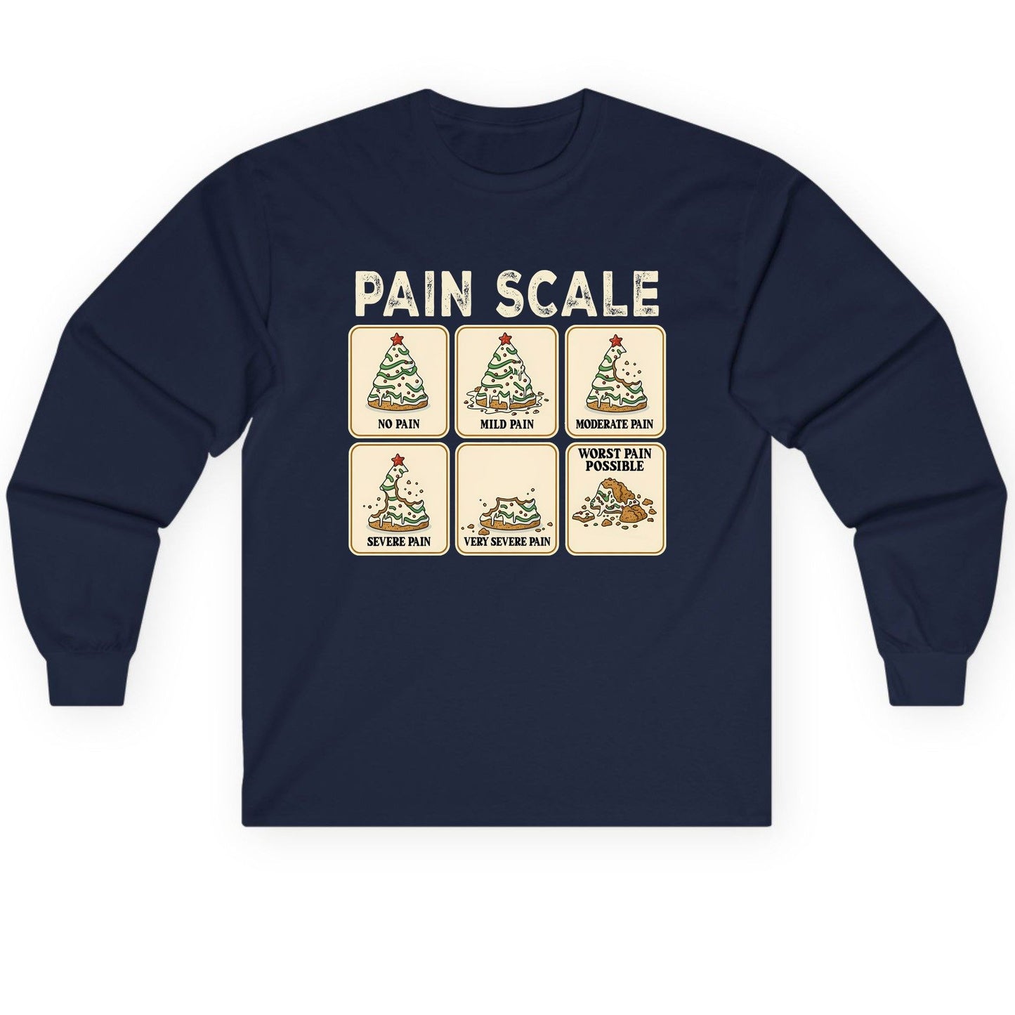 Pain Scale Christmas cookie pain scale Long Sleeve Tee Navy product mockup