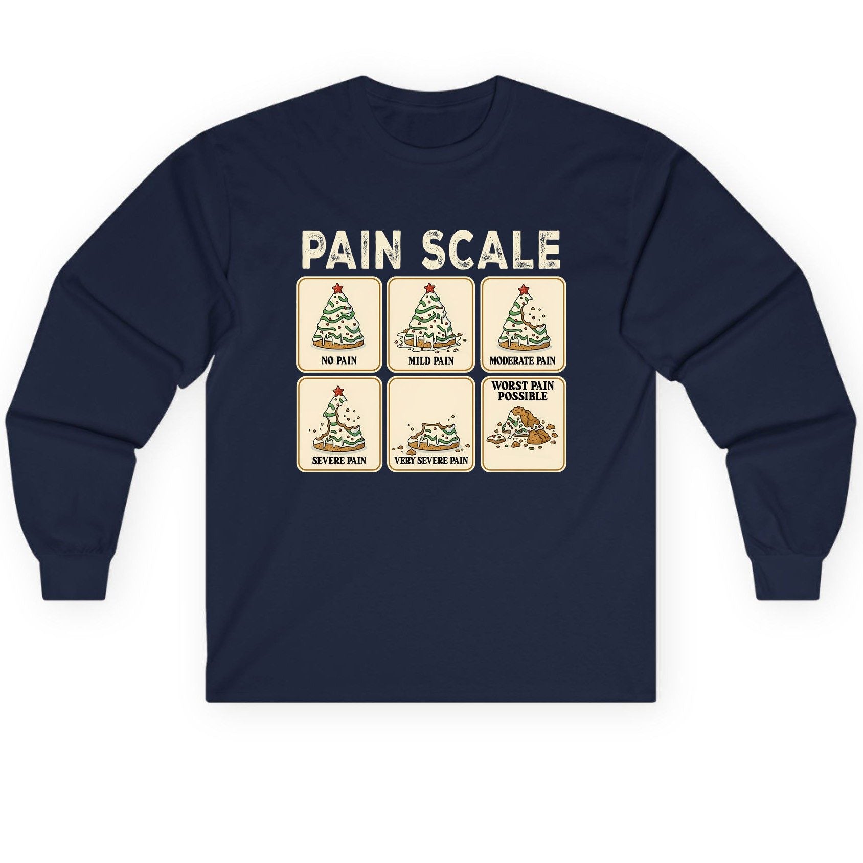 Pain Scale Christmas cookie pain scale Long Sleeve Tee Navy product mockup